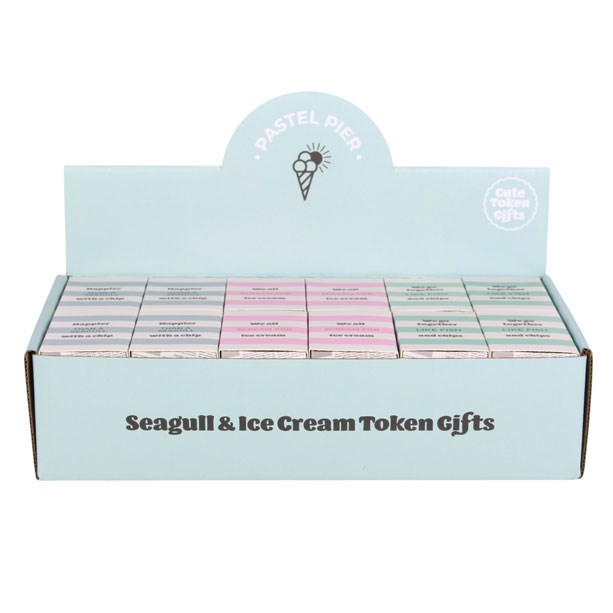 Set of 24 Seagull and Ice Cream Token Gifts in Display