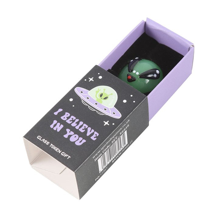 Set of 24 Glass Alien Token Gifts in Display